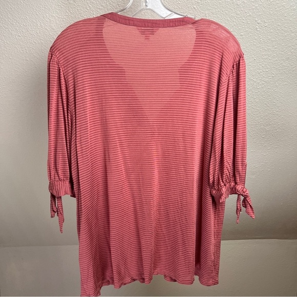 LUCKY BRAND Rose tone Striped Short Sleeves with Ties Top. Size Large - Picture 5 of 7